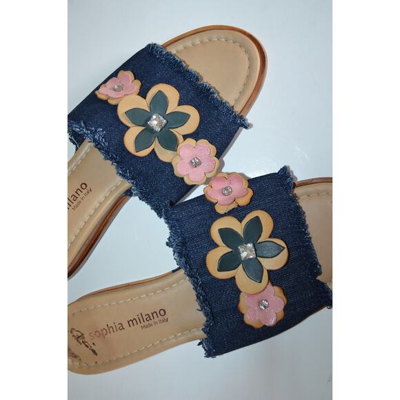 Y2K Denim Floral Applique Slides - Picture 3 of 5
